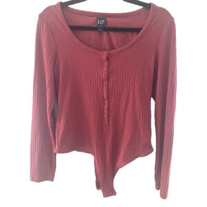 Gap Bodysuit pink Henley Size L women's Long Sleeve ribbed